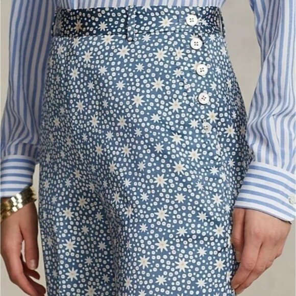 Polo Ralph Lauren High-Rise Satin Wide-Leg‎ Graphic Print Pants Size 8 New - Picture 4 of 10